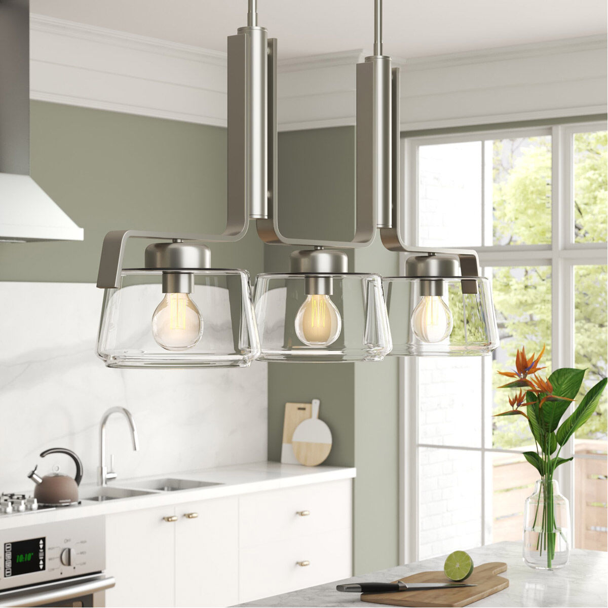 Riley 3 Light 39.5 inch Satin Platinum Island Pendant Ceiling Light